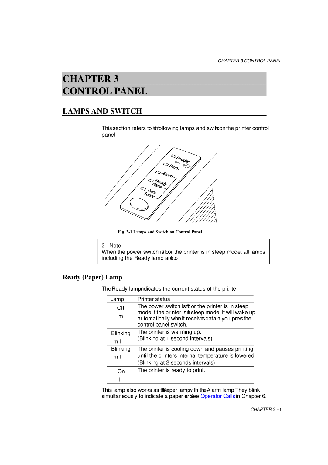 Brother HL-1060 Series manual Lamps and Switch, Ready Paper Lamp 