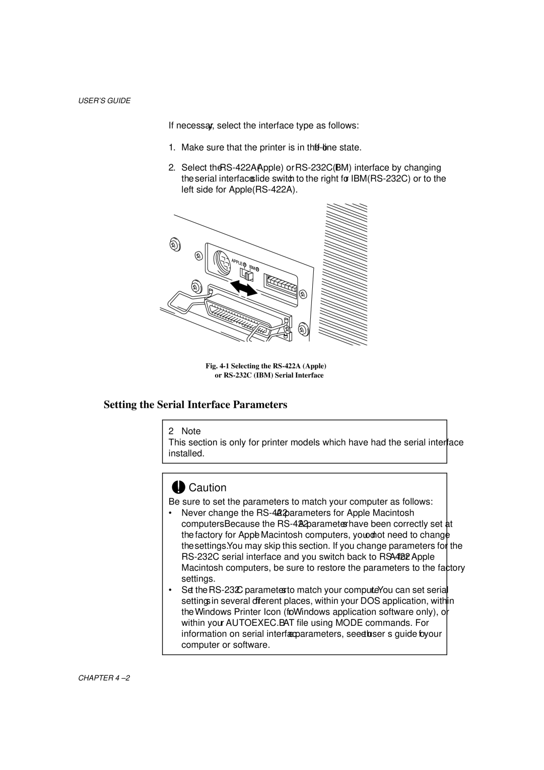 Brother HL-1060 Series manual Setting the Serial Interface Parameters 