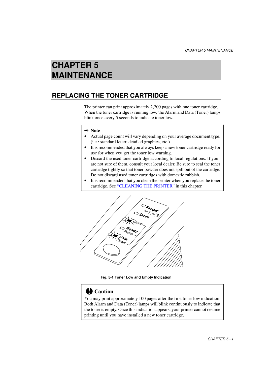 Brother HL-1060 Series manual Chapter Maintenance, Replacing the Toner Cartridge 