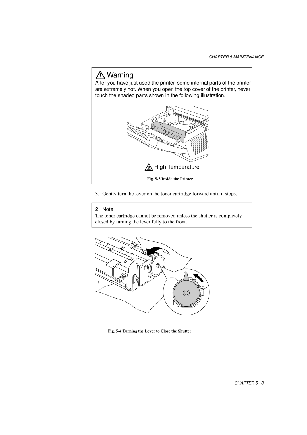 Brother HL-1060 Series manual Turning the Lever to Close the Shutter 