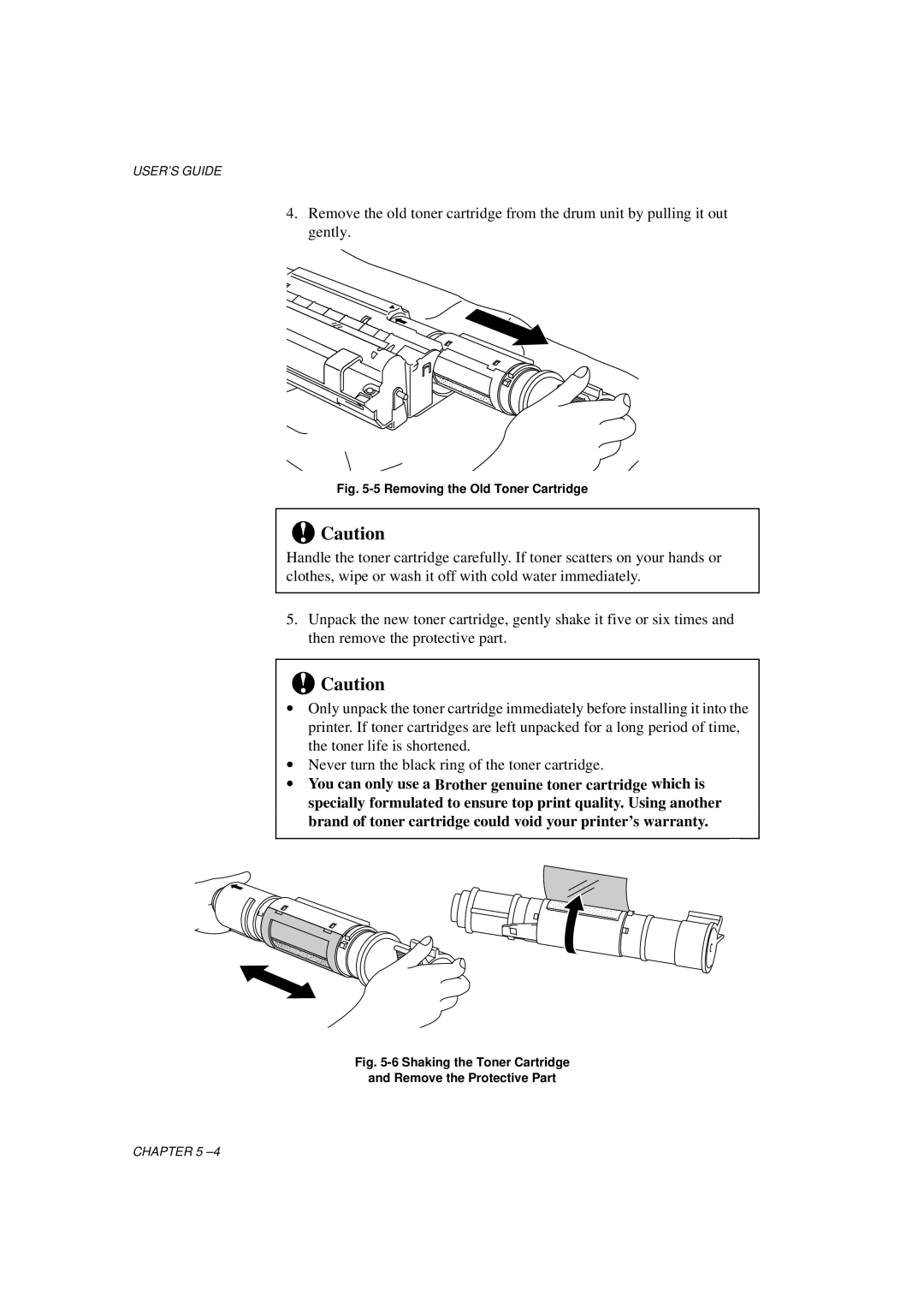 Brother HL-1060 Series manual Removing the Old Toner Cartridge 