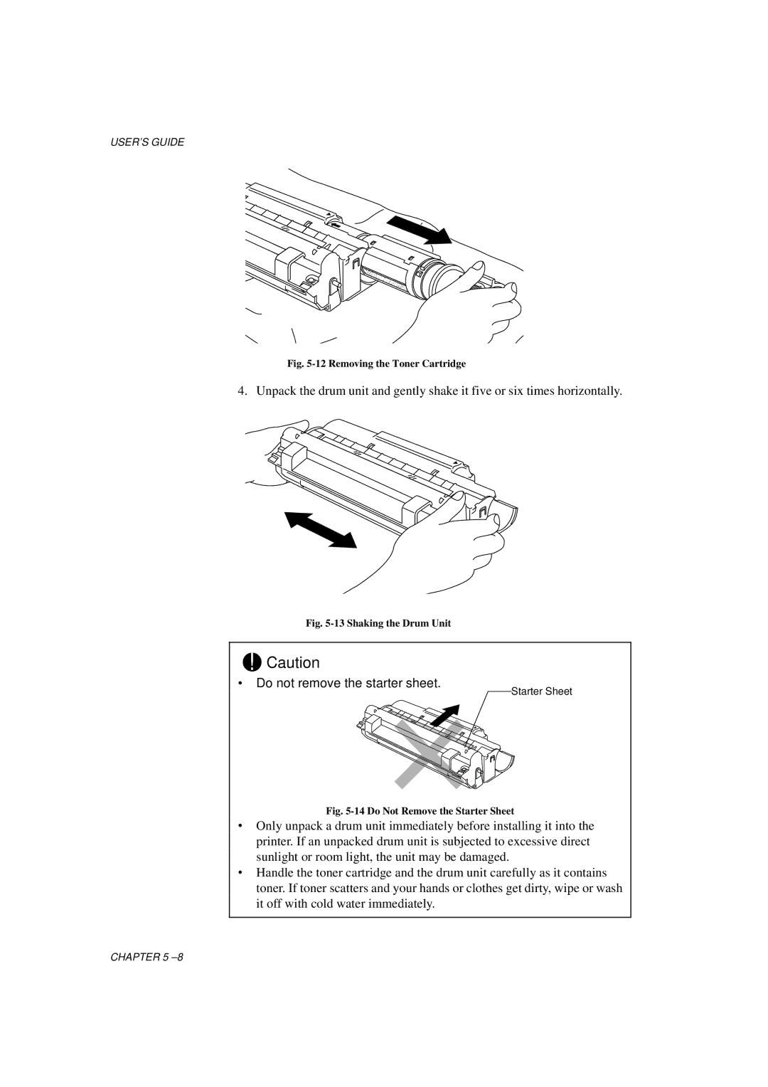 Brother HL-1060 Series manual ∙ Do not remove the starter sheet, Removing the Toner Cartridge 