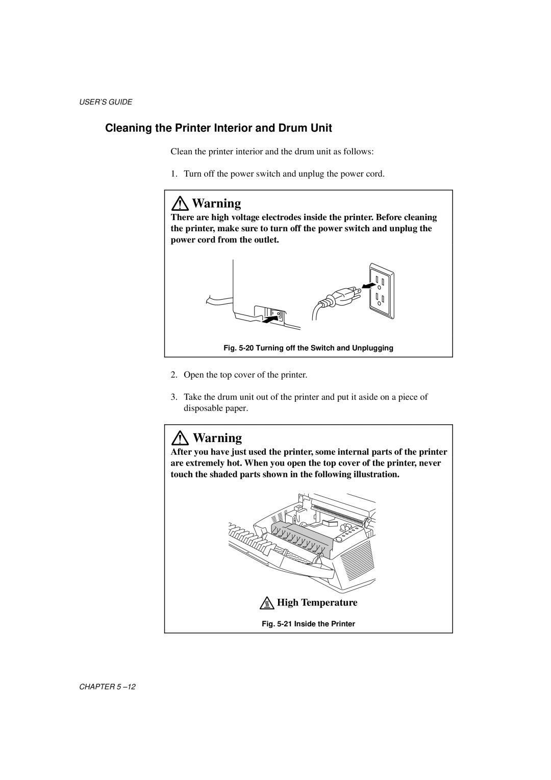 Brother HL-1060 Series manual Cleaning the Printer Interior and Drum Unit, Turning off the Switch and Unplugging 