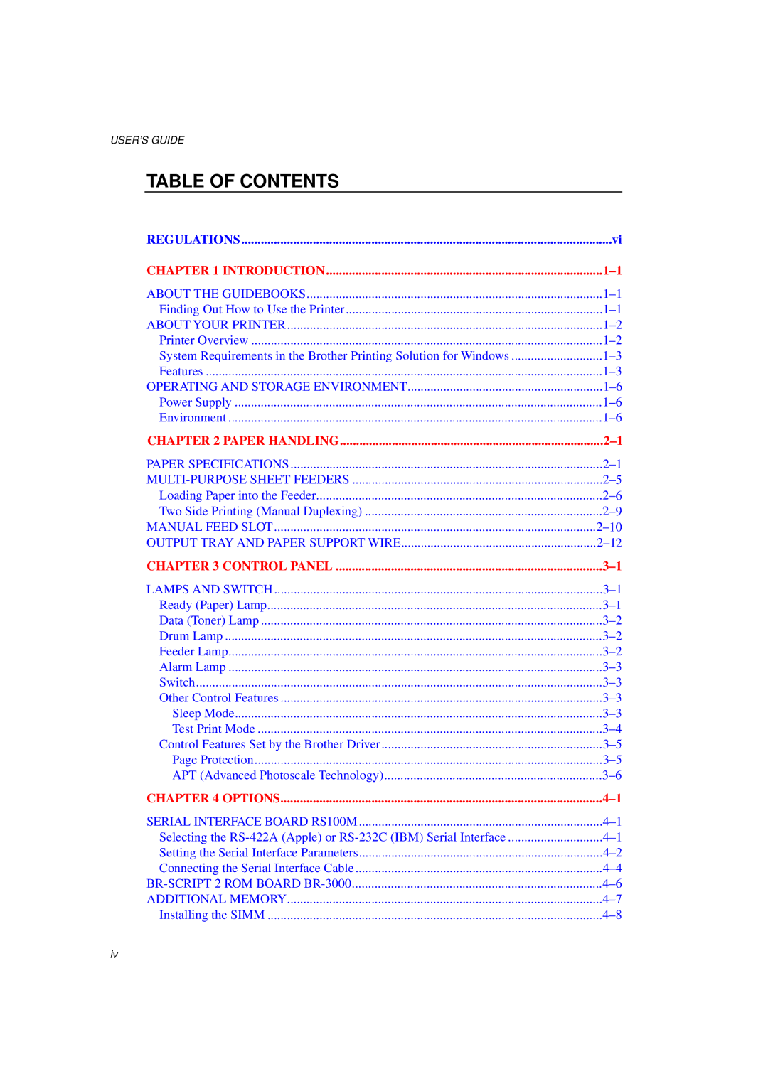 Brother HL-1060 Series manual Table of Contents 