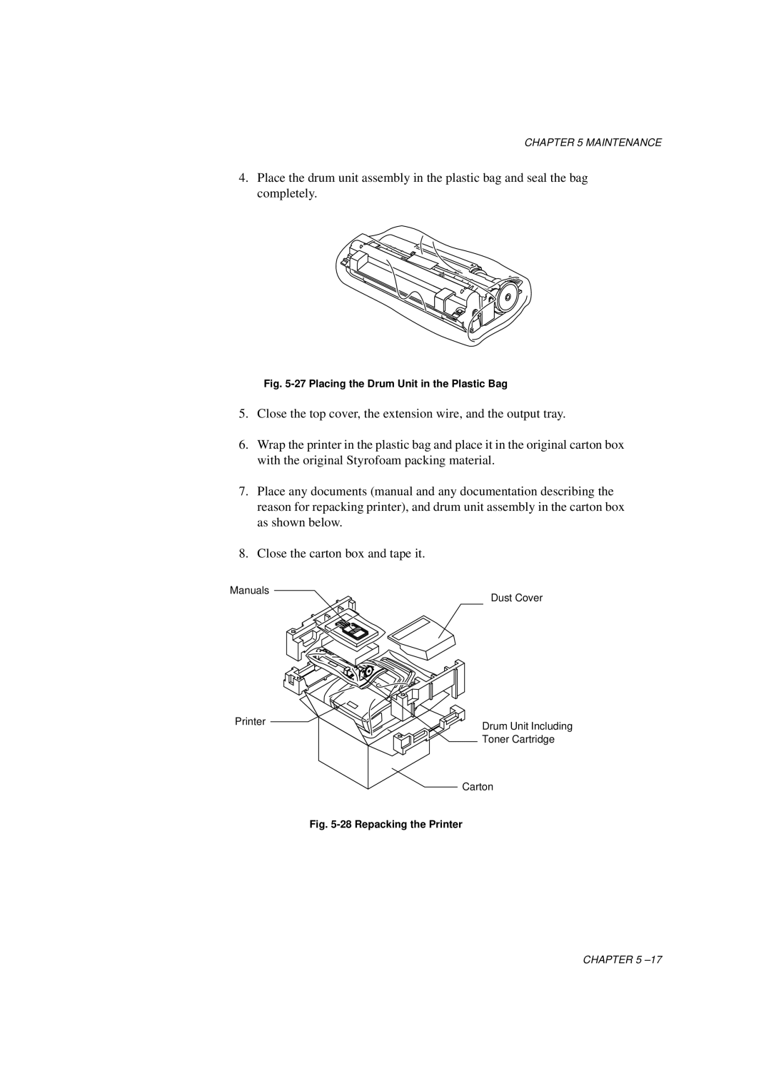 Brother HL-1060 Series manual Placing the Drum Unit in the Plastic Bag 