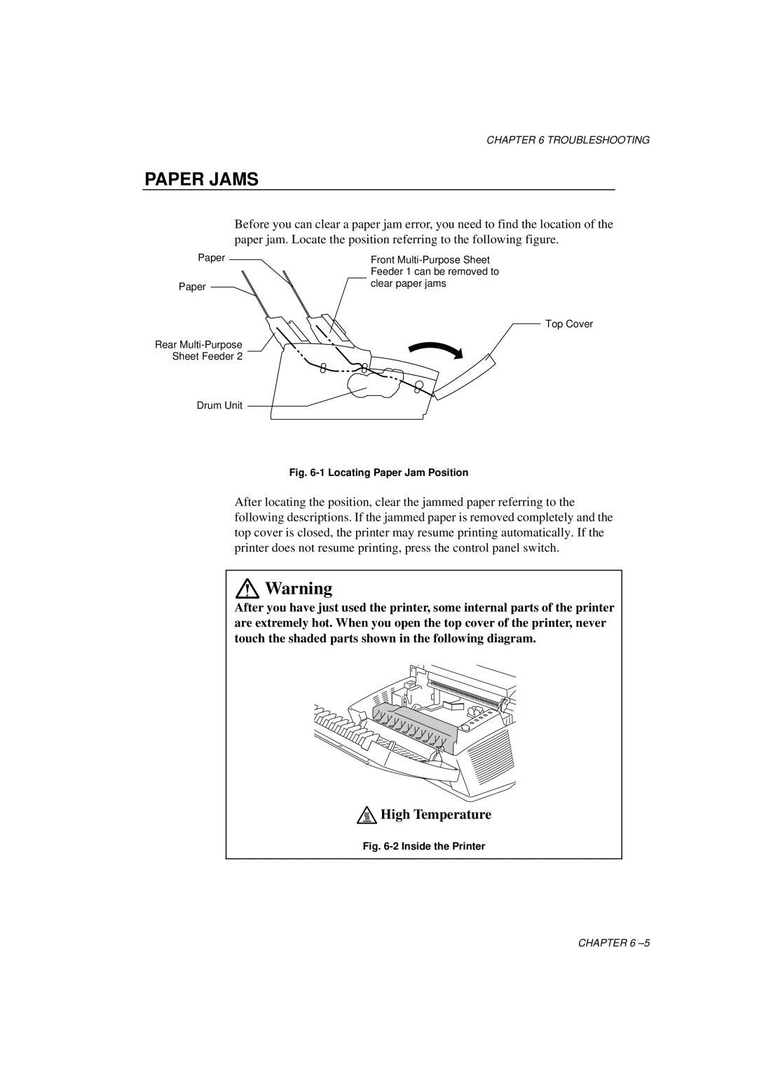 Brother HL-1060 Series manual Paper Jams, Locating Paper Jam Position 