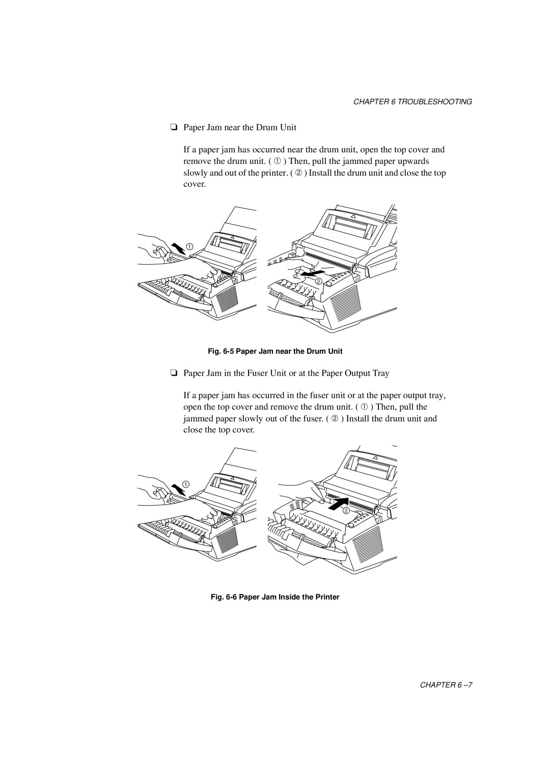 Brother HL-1060 Series manual Paper Jam near the Drum Unit 