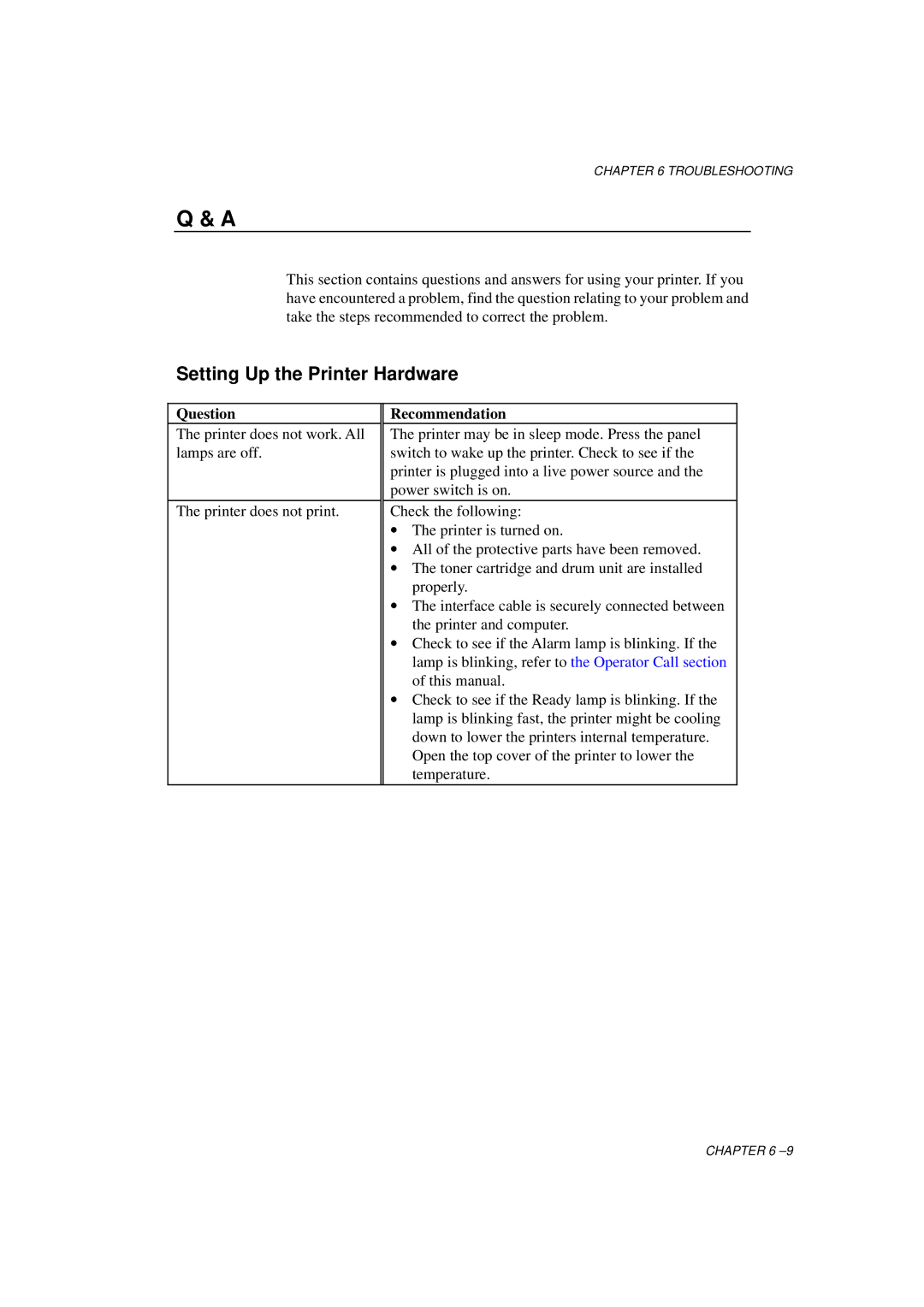 Brother HL-1060 Series manual Setting Up the Printer Hardware, Question Recommendation 