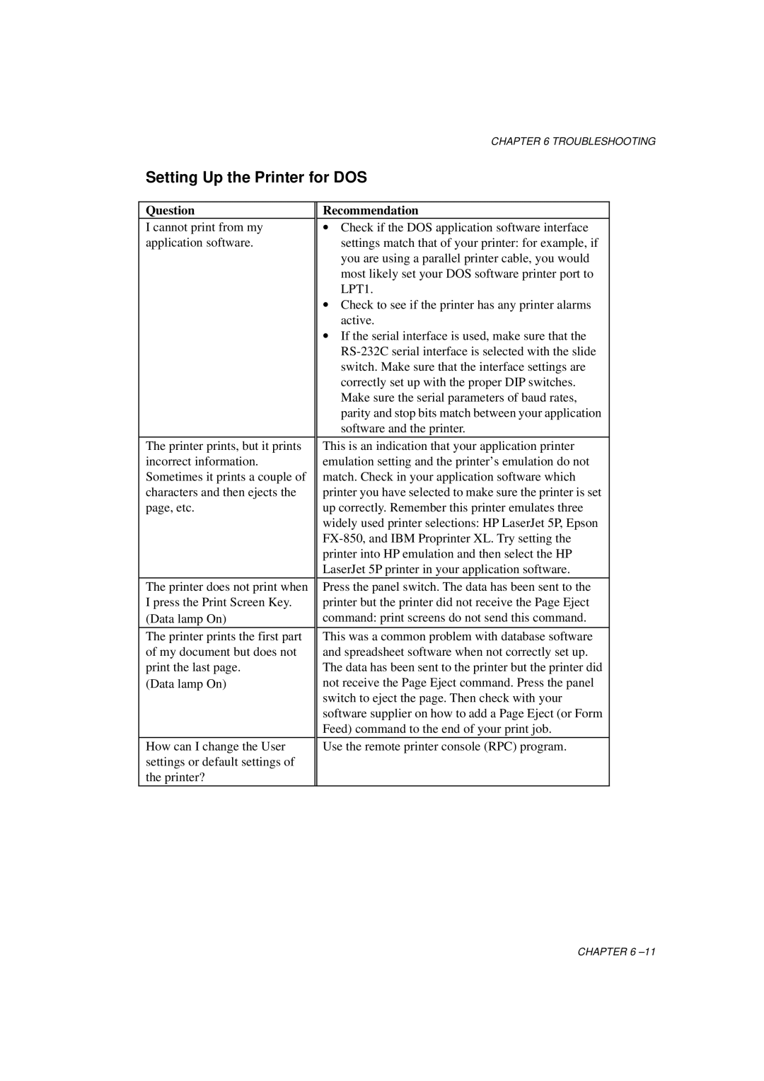 Brother HL-1060 Series manual Setting Up the Printer for DOS 