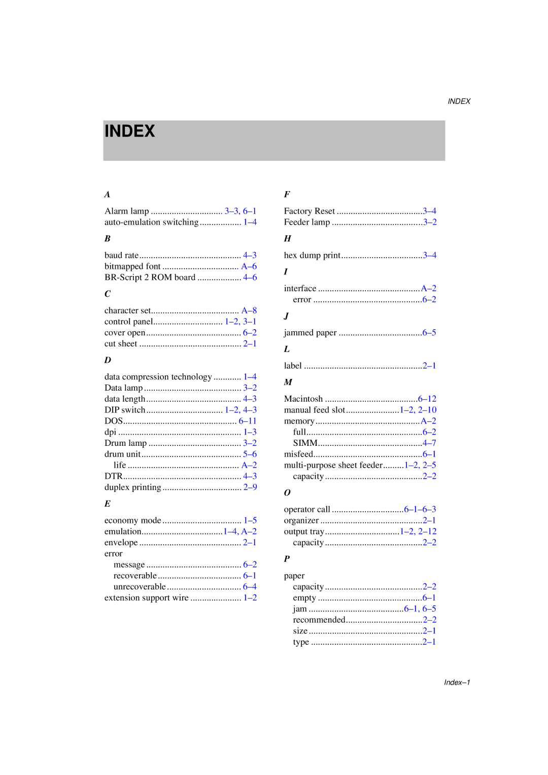 Brother HL-1060 Series manual Index 