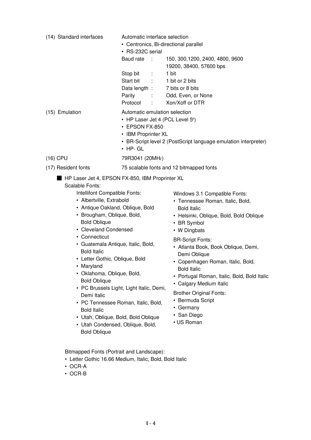 Brother HL-1260 service manual Ocr-A Ocr-B 