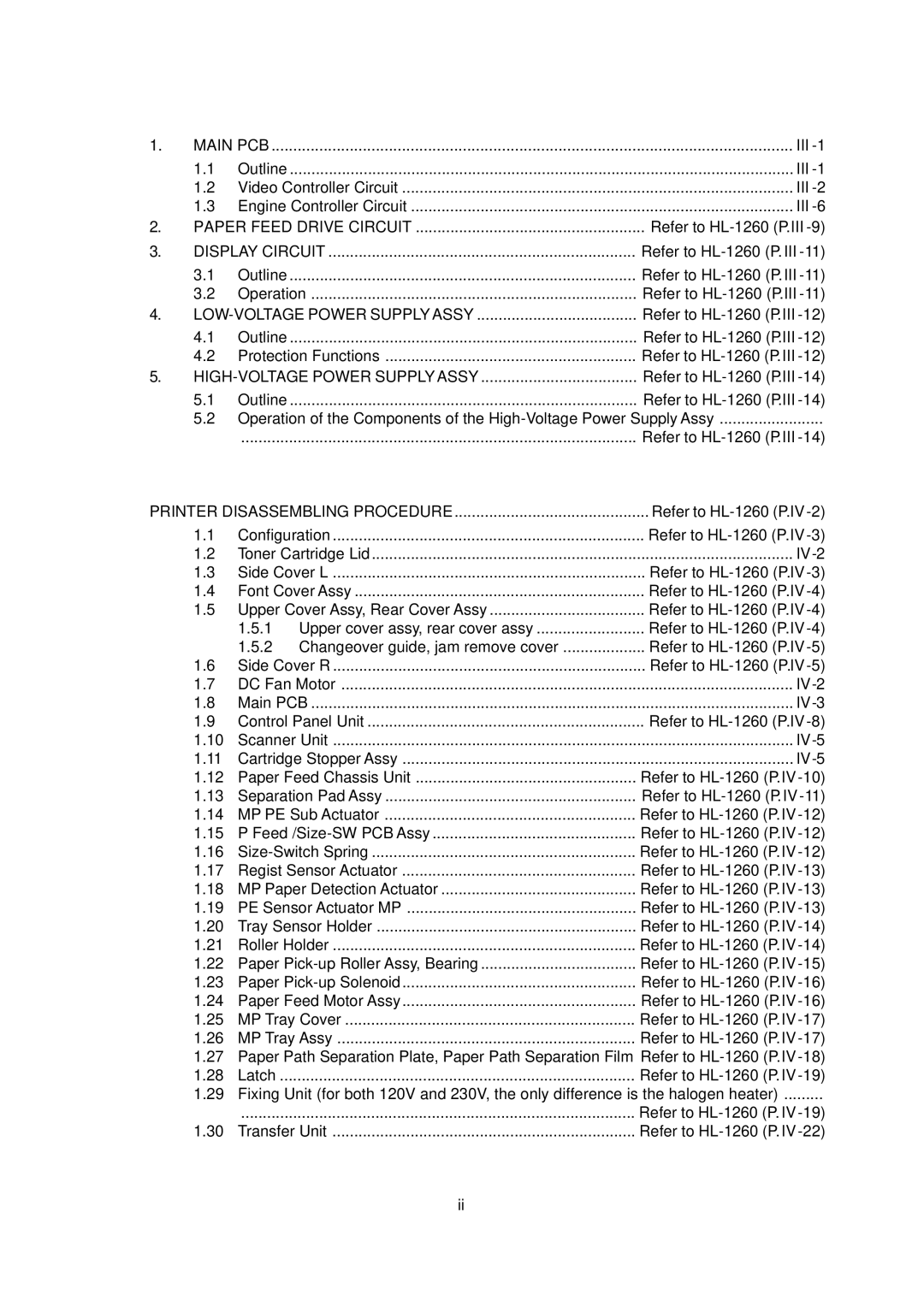 Brother service manual Refer to HL-1260 P.III-9 