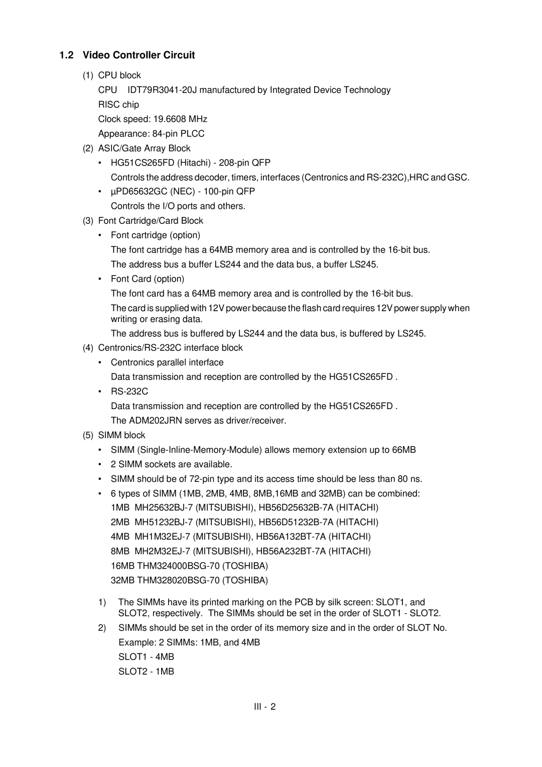 Brother HL-1260 service manual SLOT1 4MB SLOT2 1MB 