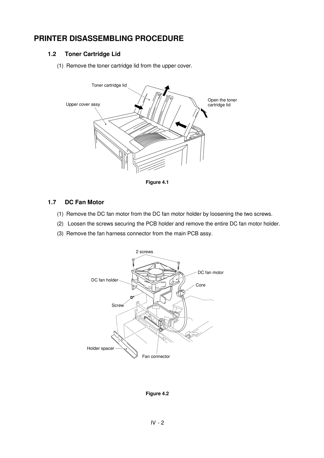 Brother HL-1260 service manual Printer Disassembling Procedure, Toner Cartridge Lid 