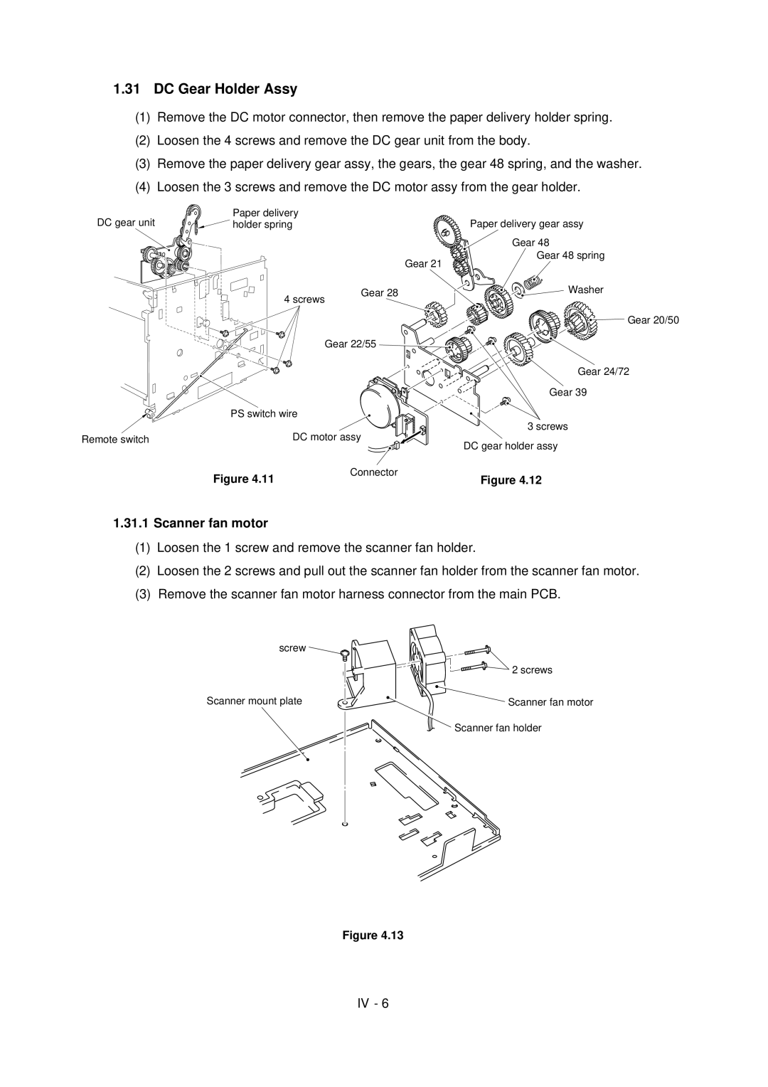 Brother HL-1260 service manual DC Gear Holder Assy, Scanner fan motor 