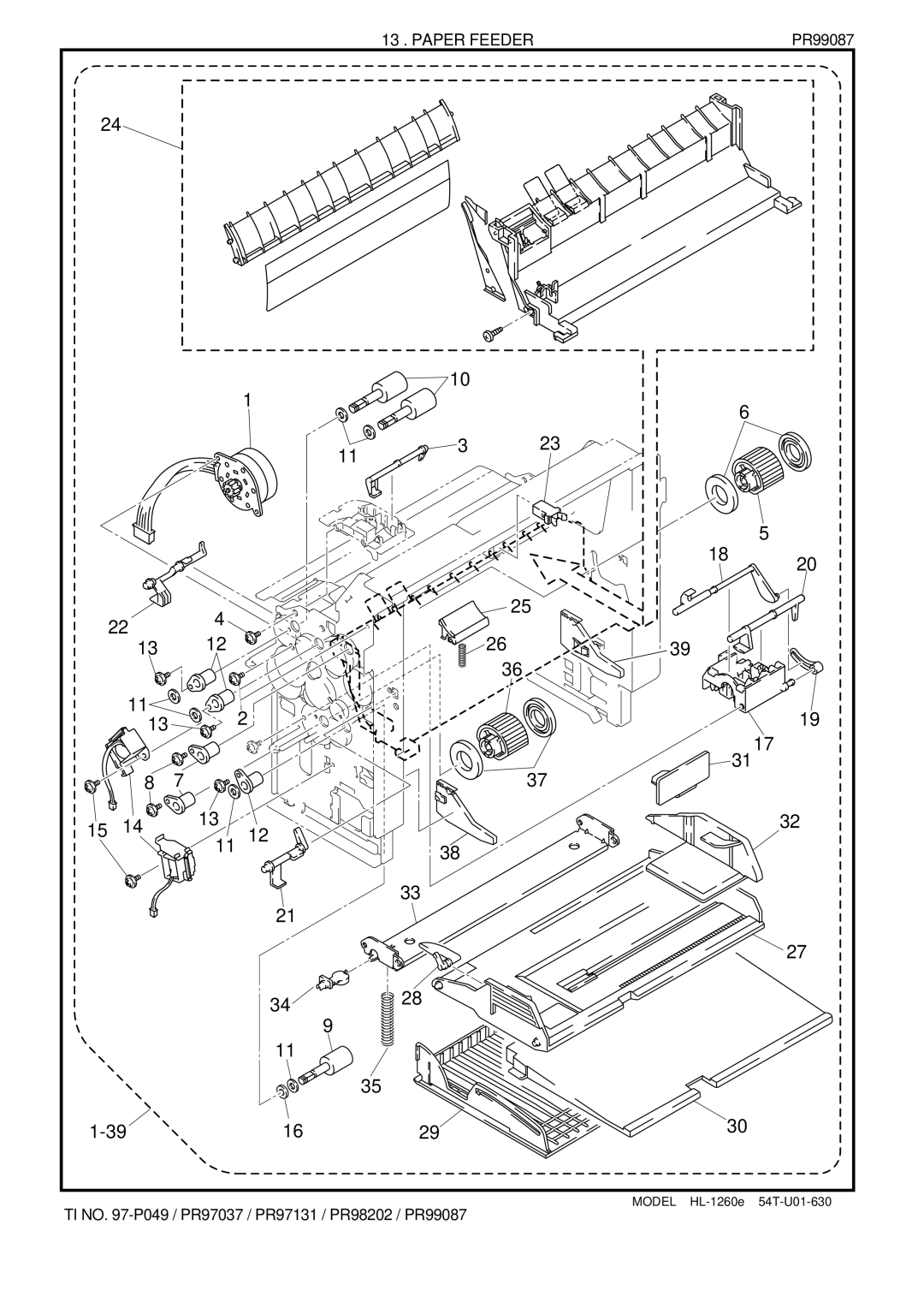 Brother HL-1260 service manual Paper Feeder, PR99087 