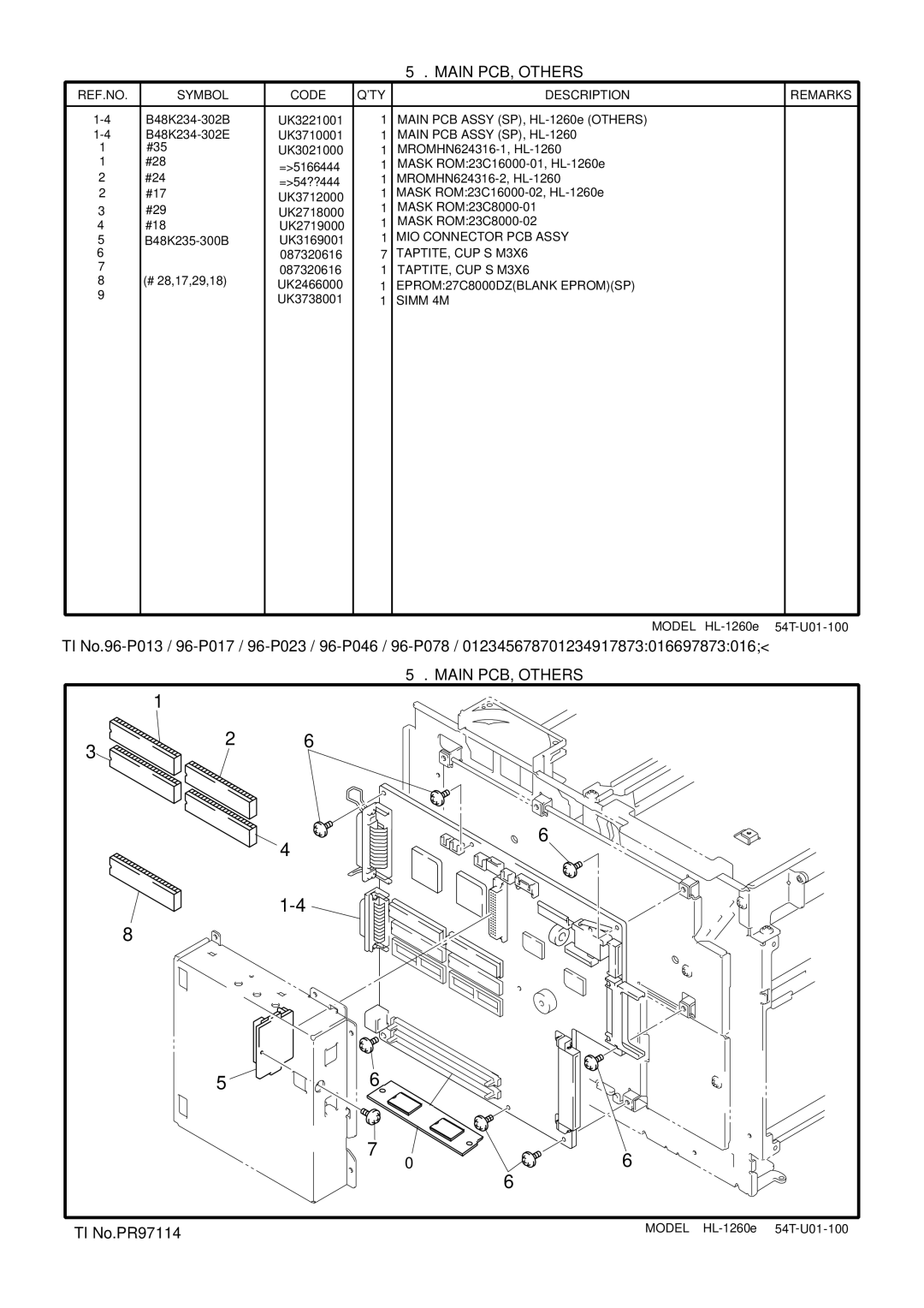 Brother HL-1260 service manual Main PCB, Others, TI No.PR97114 