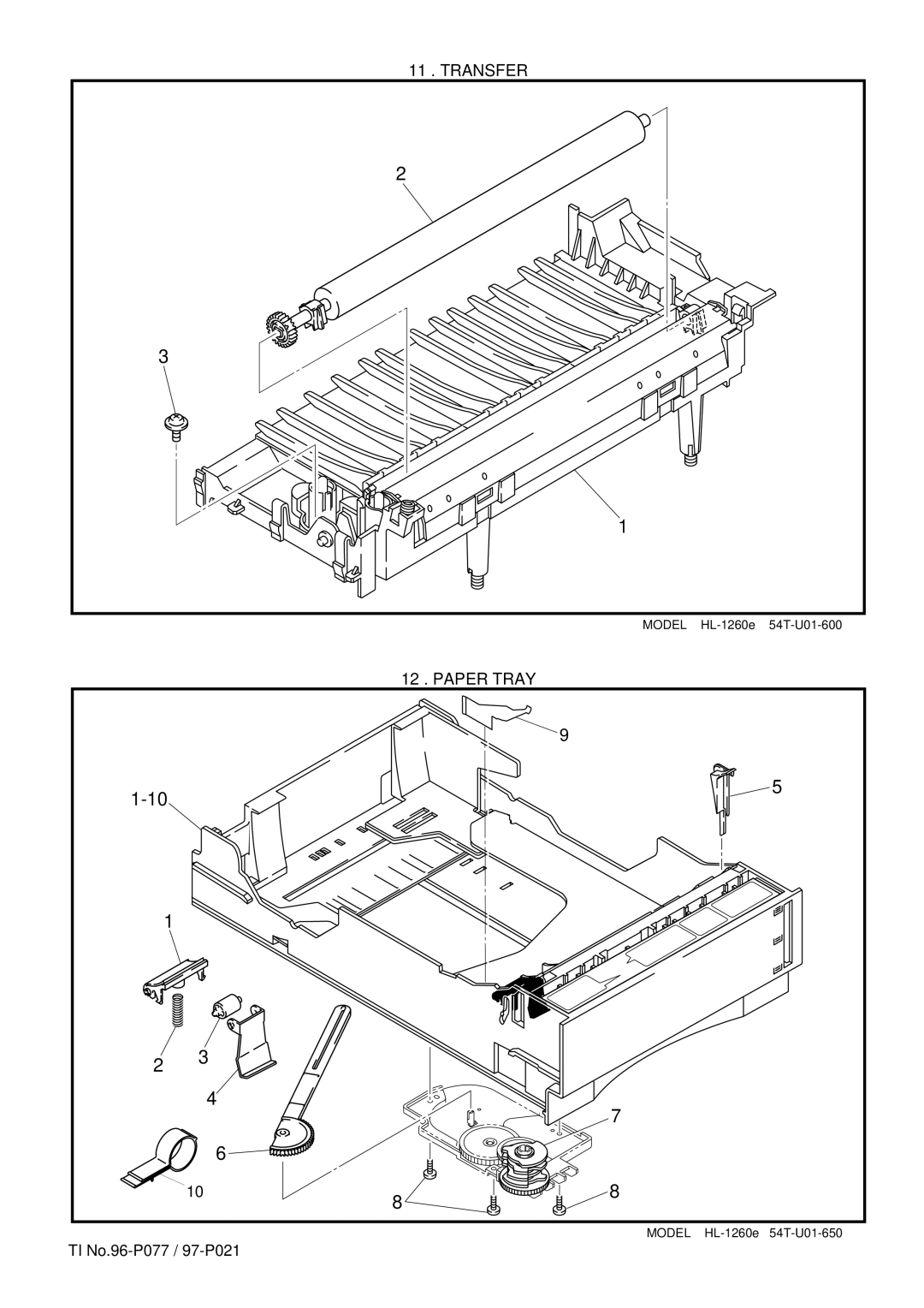 Brother HL-1260 service manual Paper Tray, TI No.96-P077 / 97-P021 