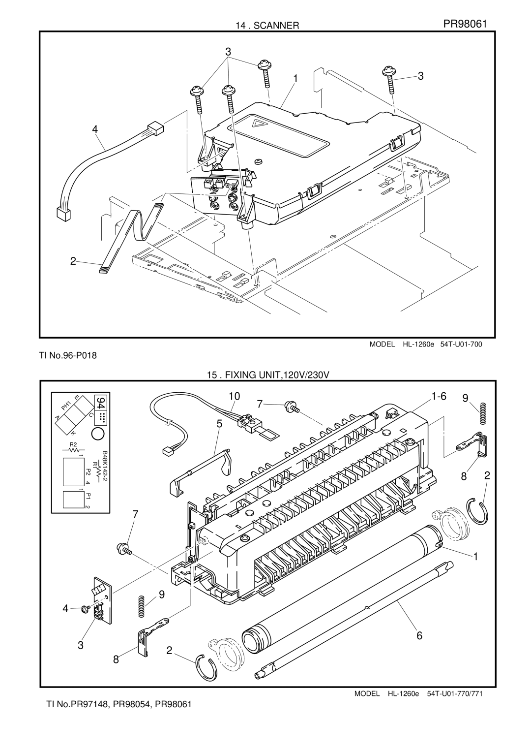 Brother HL-1260 service manual TI No.96-P018, TI No.PR97148, PR98054, PR98061 