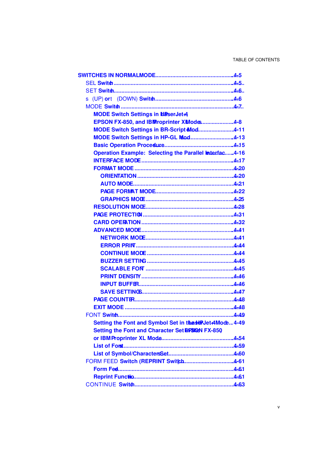 Brother HL-1260 service manual Switches in Normal Mode 