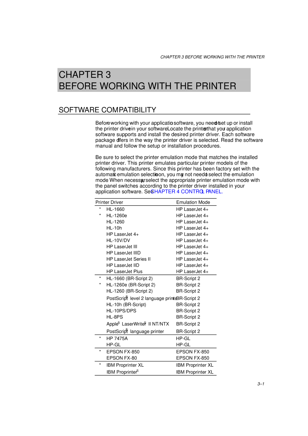 Brother HL-1260 service manual Chapter Before Working with the Printer, Software Compatibility 