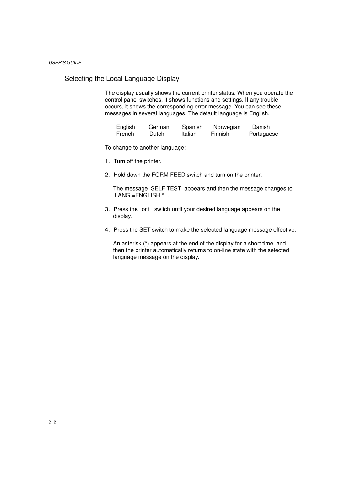 Brother HL-1260 service manual Selecting the Local Language Display 