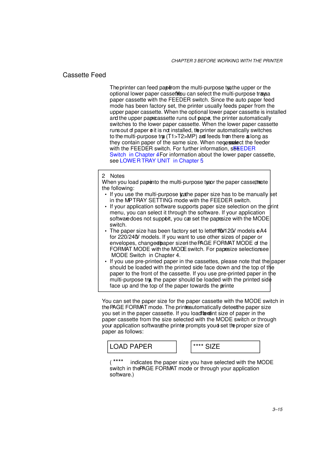 Brother HL-1260 service manual Cassette Feed, Load Paper 