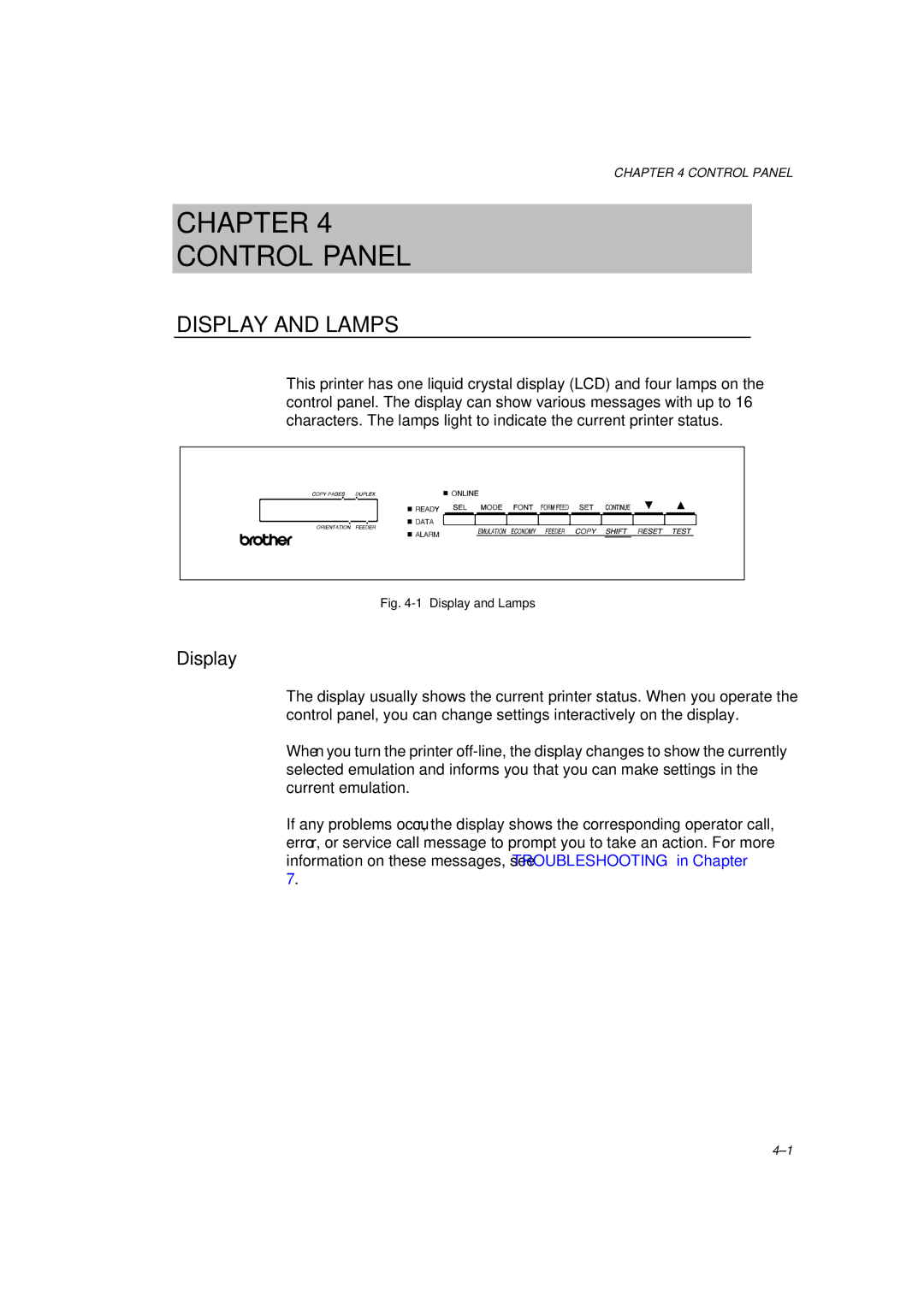 Brother HL-1260 service manual Display and Lamps 