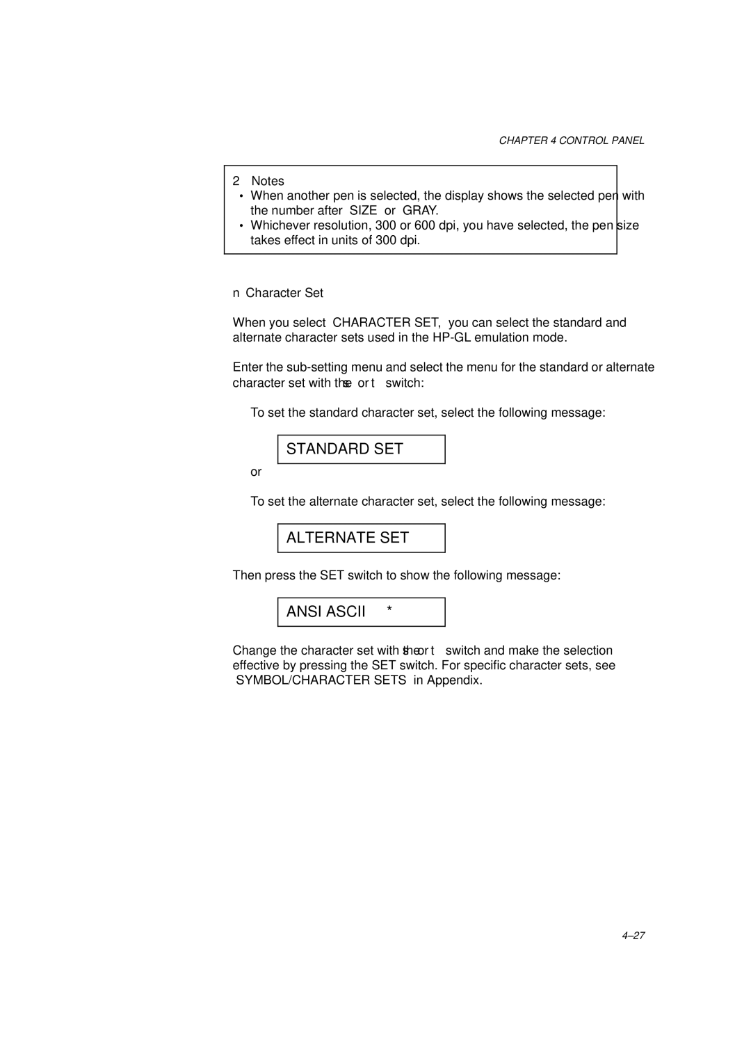 Brother HL-1260 service manual Standard SET, Alternate SET, Ansi Ascii 