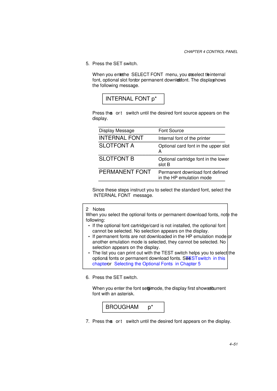 Brother HL-1260 service manual Internal Font, Slotfont B, Permanent Font 