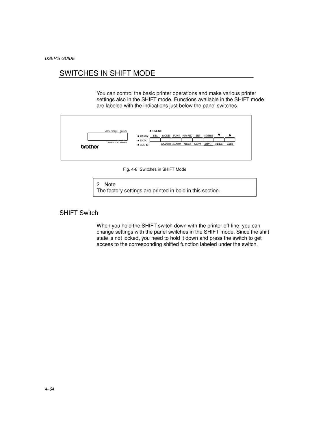 Brother HL-1260 service manual Switches in Shift Mode, Shift Switch 