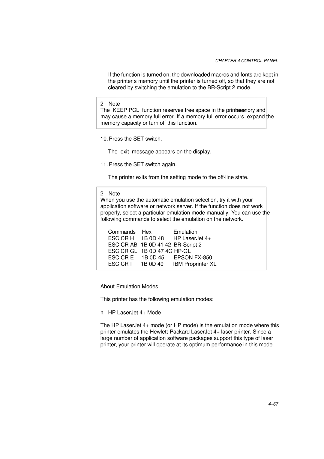 Brother HL-1260 service manual About Emulation Modes 