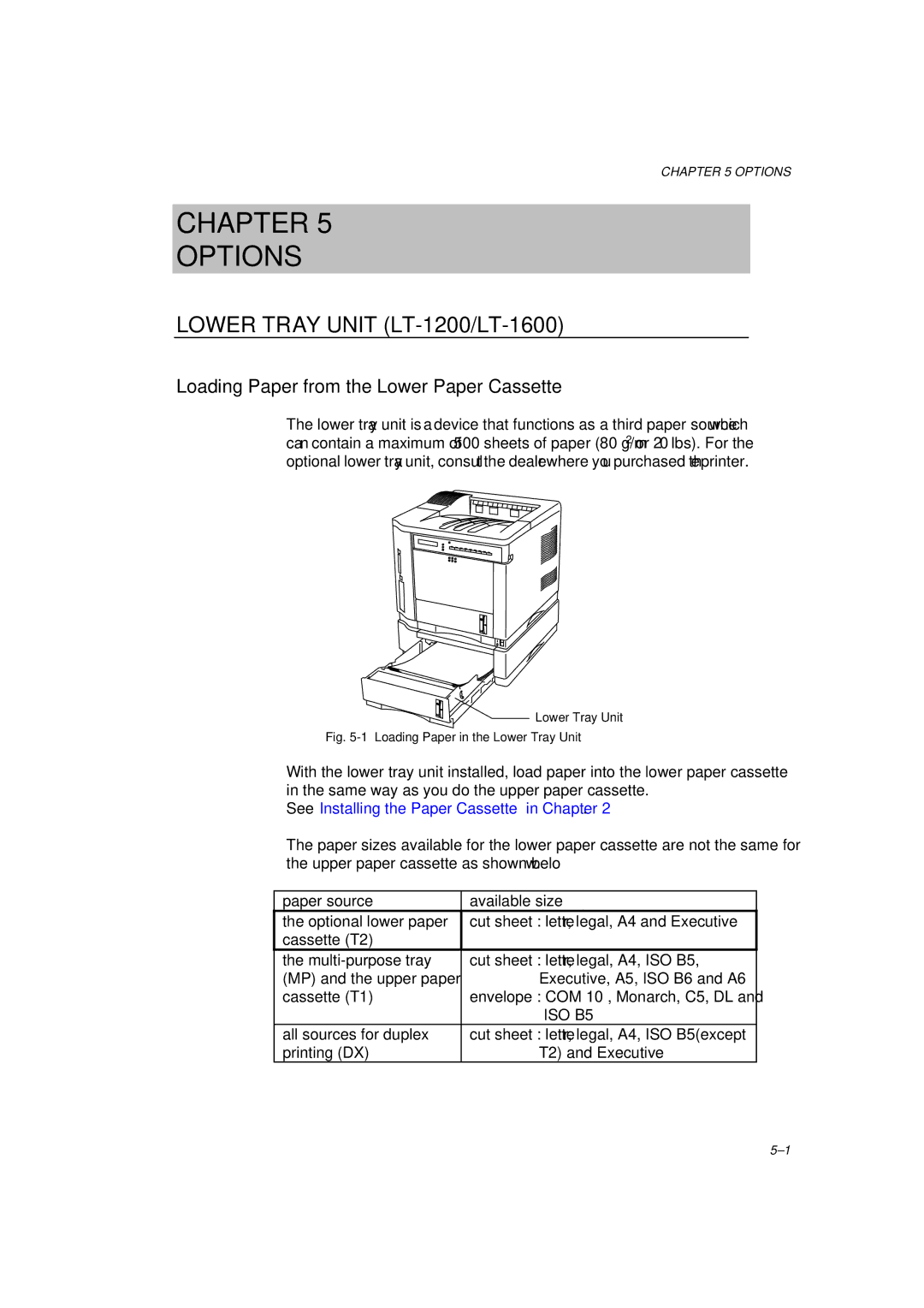 Brother HL-1260 service manual Lower Tray Unit LT-1200/LT-1600, Loading Paper from the Lower Paper Cassette 