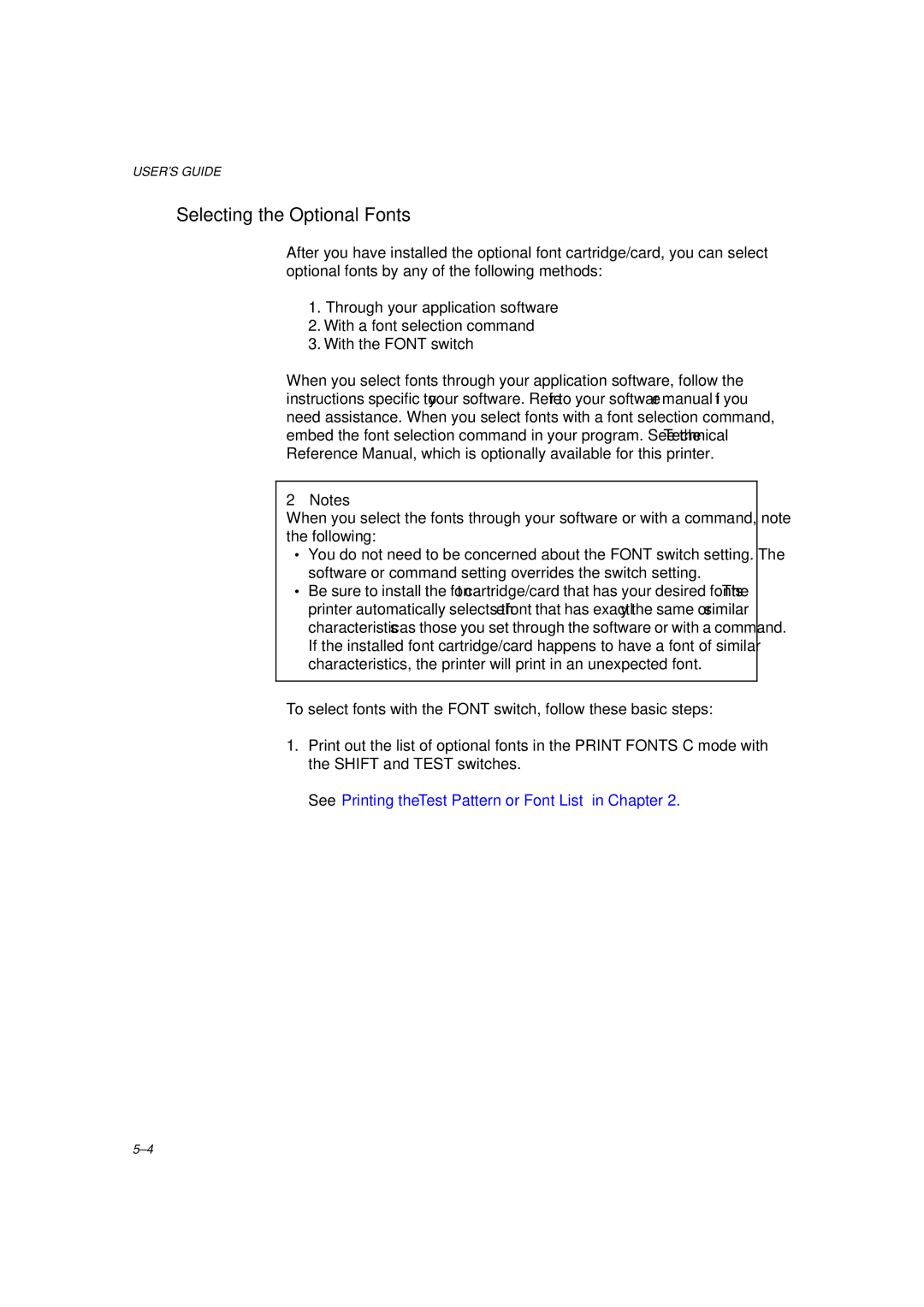 Brother HL-1260 service manual Selecting the Optional Fonts, See Printing the Test Pattern or Font List in Chapter 