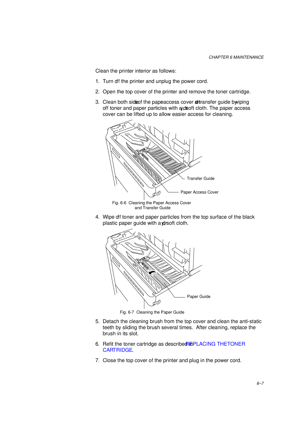 Brother HL-1260 service manual Cleaning the Paper Access Cover Transfer Guide 