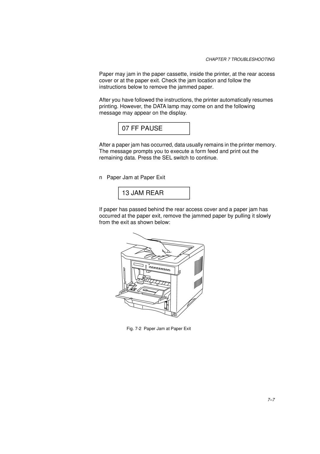 Brother HL-1260 service manual JAM Rear, Paper Jam at Paper Exit 