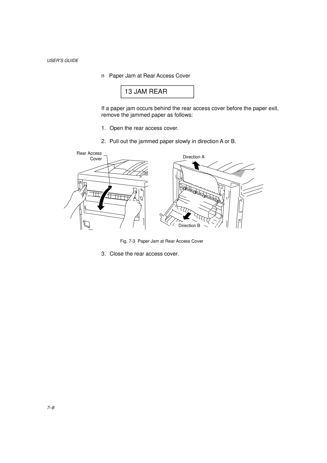 Brother HL-1260 service manual Paper Jam at Rear Access Cover 