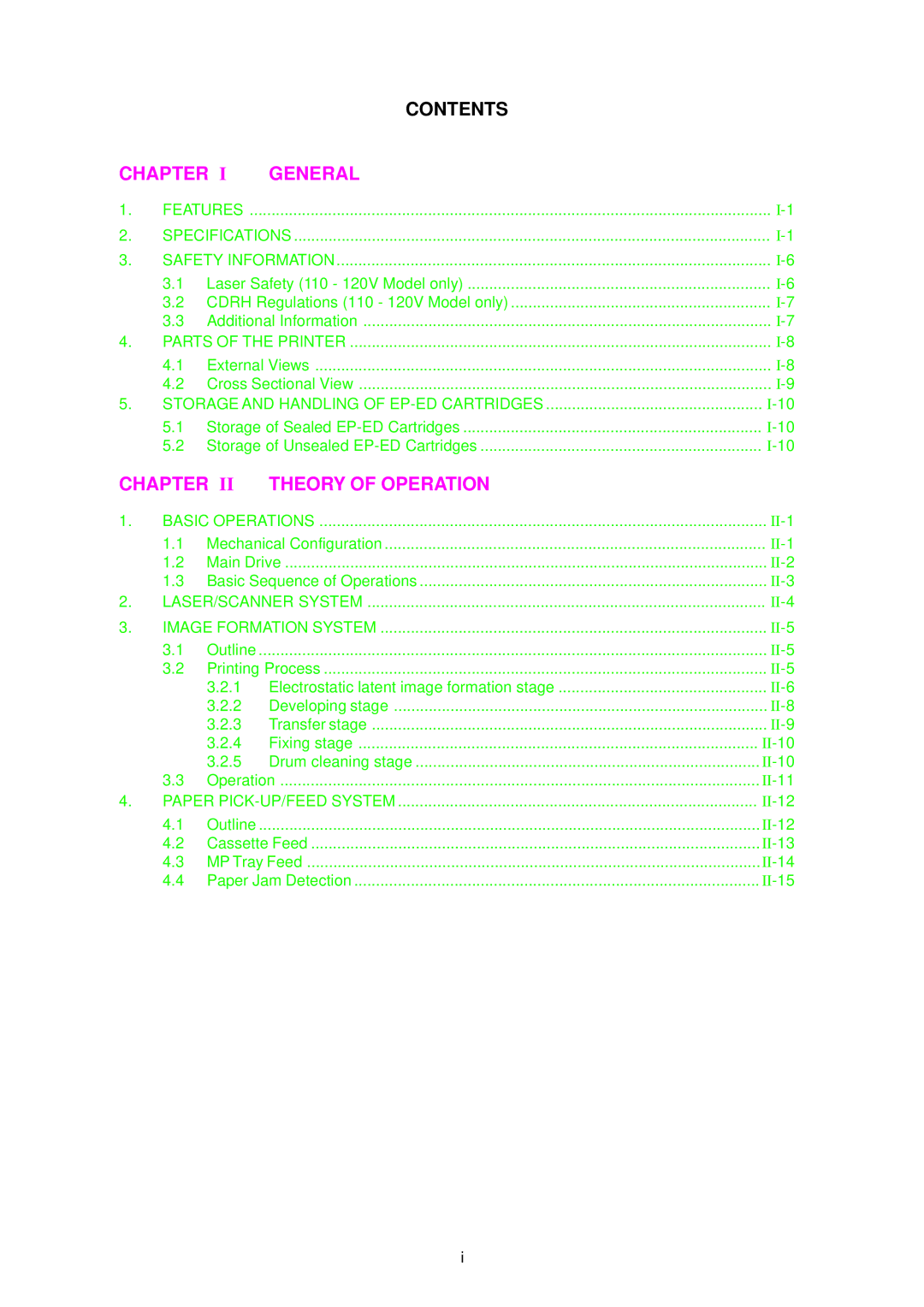 Brother HL-1260 service manual Chapter General 