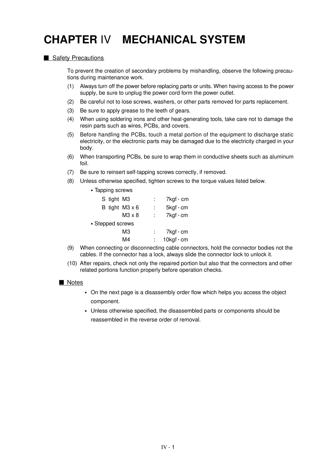 Brother HL-1260 service manual Chapter IV Mechanical System 