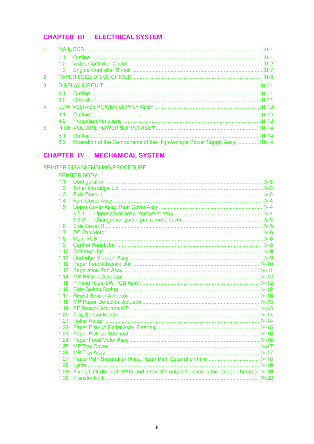 Brother HL-1260 service manual Chapter III Electrical System 