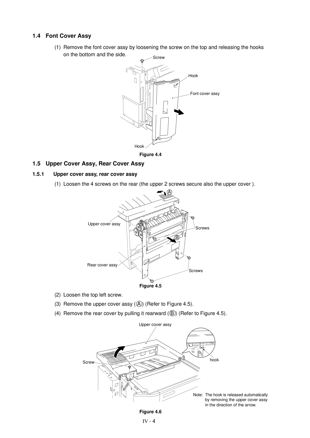 Brother HL-1260 service manual Font Cover Assy, Upper Cover Assy, Rear Cover Assy, Upper cover assy, rear cover assy 