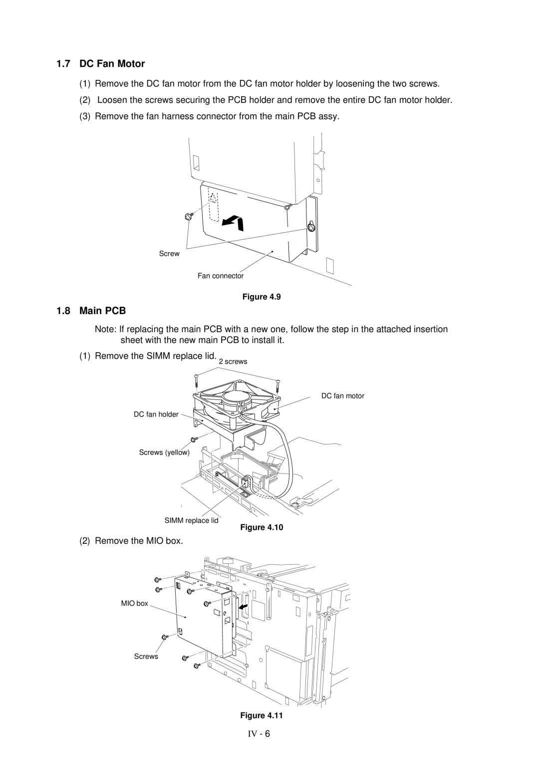 Brother HL-1260 service manual DC Fan Motor, Main PCB, Remove the Simm replace lid, Remove the MIO box 