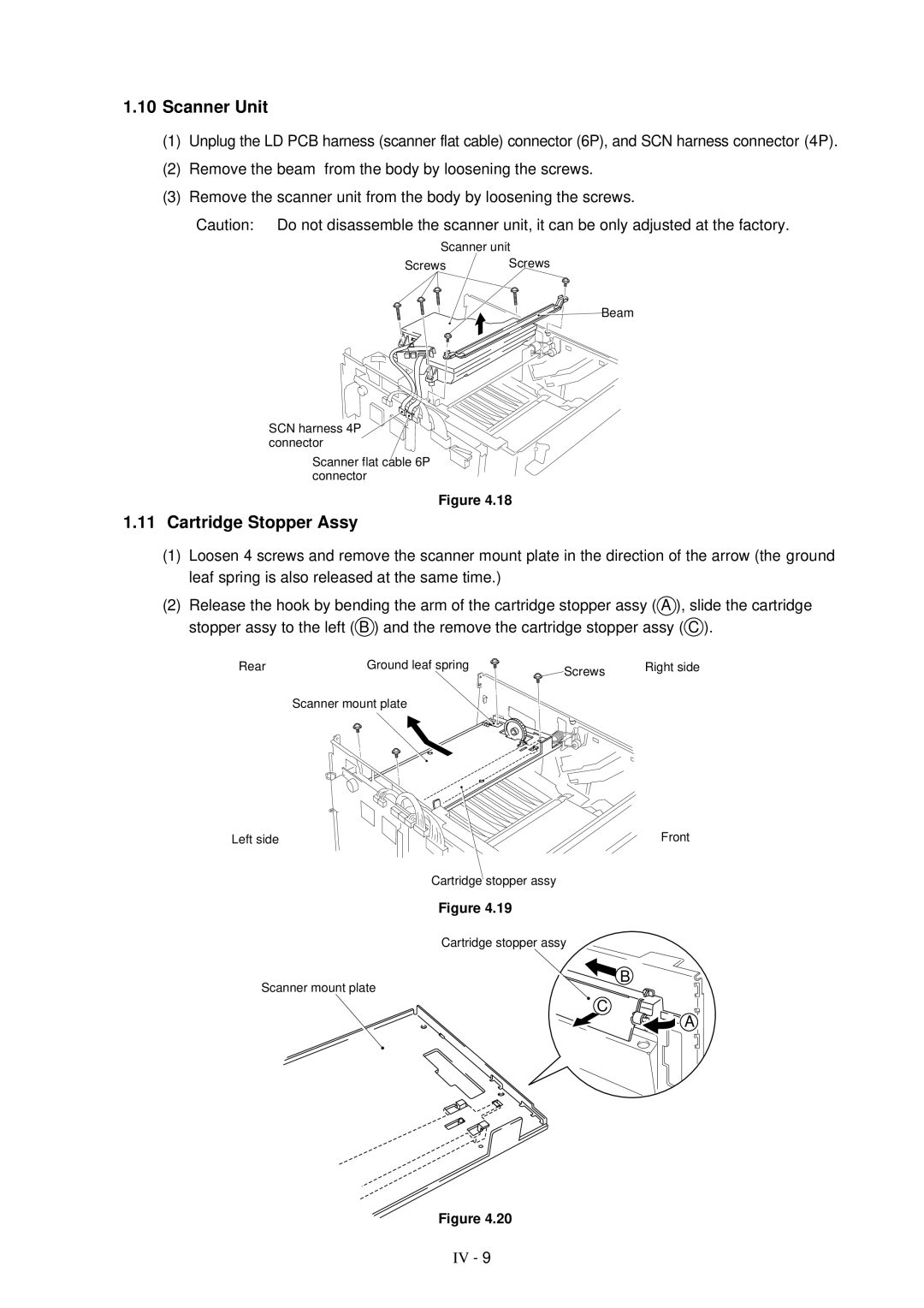 Brother HL-1260 service manual Scanner Unit, Cartridge Stopper Assy 