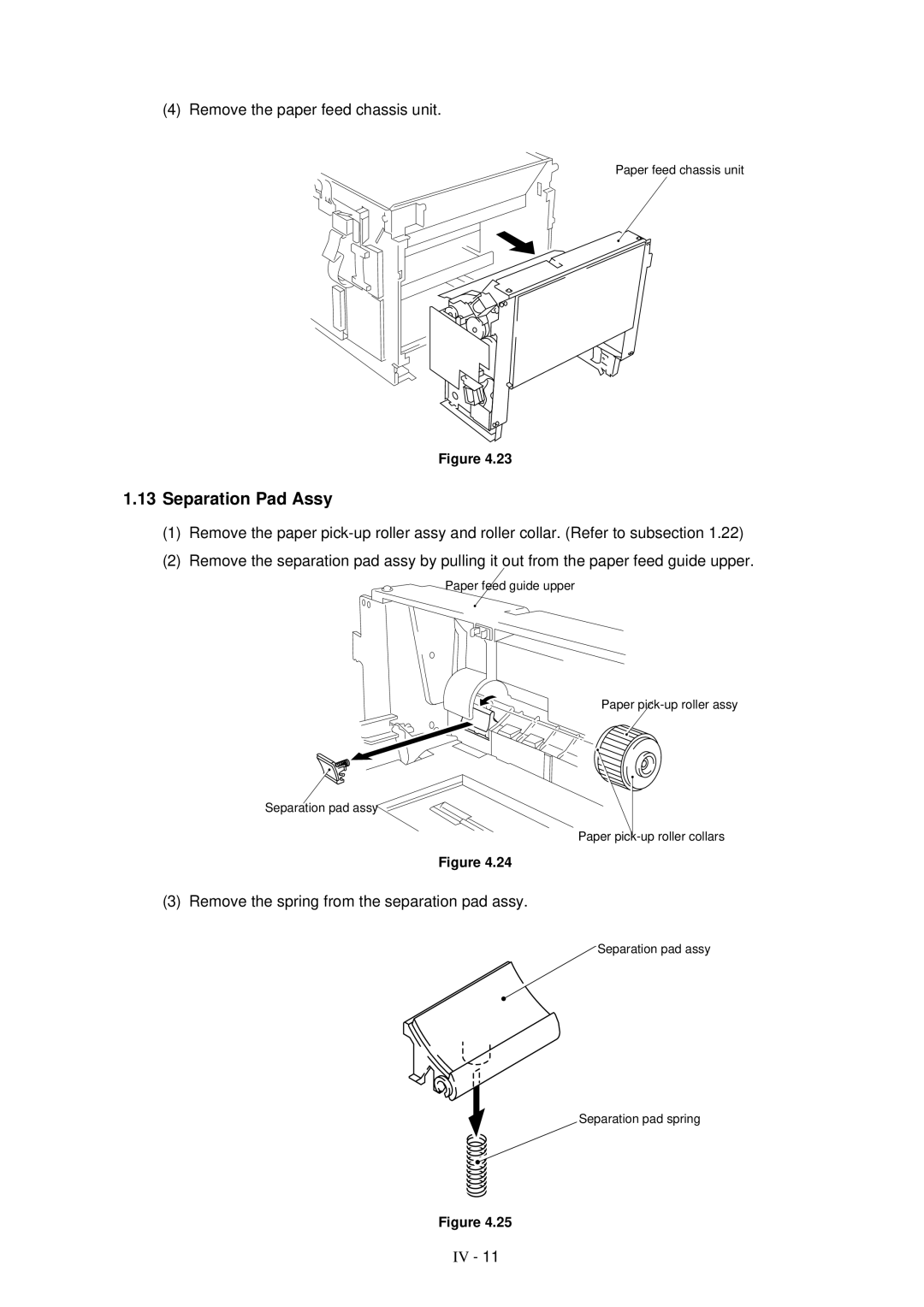 Brother HL-1260 Separation Pad Assy, Remove the paper feed chassis unit, Remove the spring from the separation pad assy 