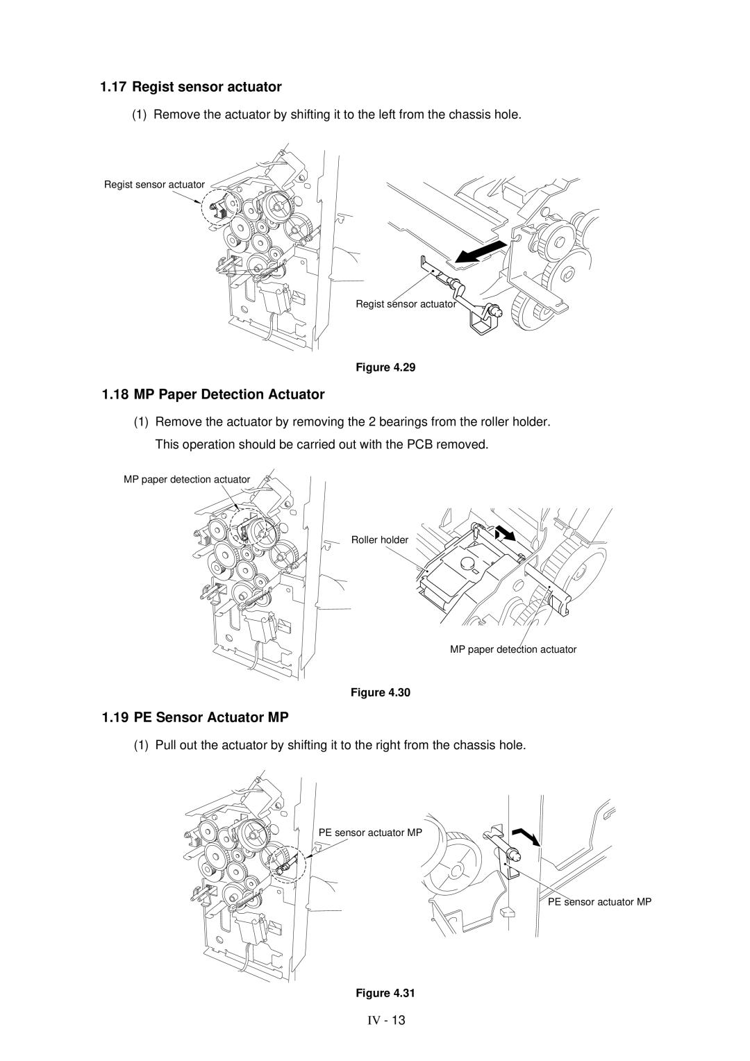 Brother HL-1260 service manual Regist sensor actuator, MP Paper Detection Actuator, PE Sensor Actuator MP 