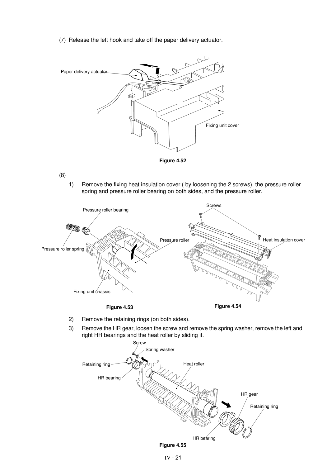 Brother HL-1260 service manual Paper delivery actuator Fixing unit cover 