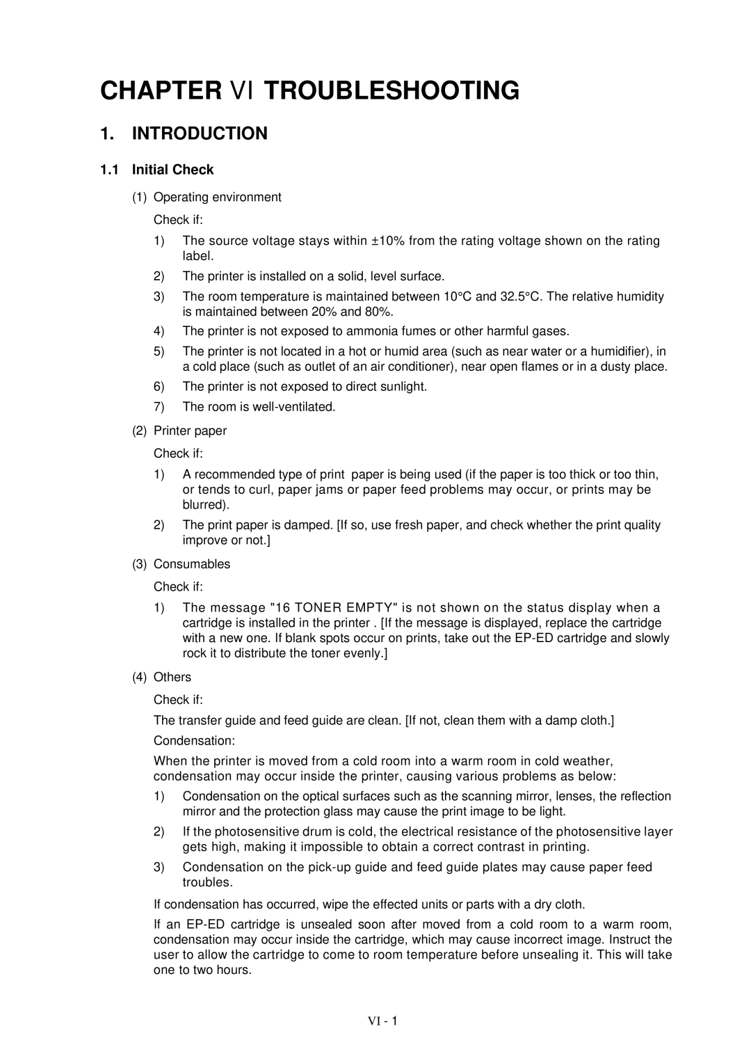 Brother HL-1260 service manual Introduction, Initial Check 