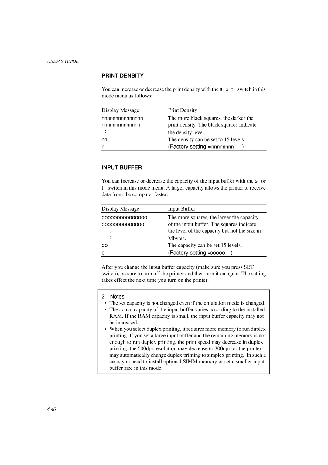 Brother HL-1260E manual Print Density, Input Buffer 