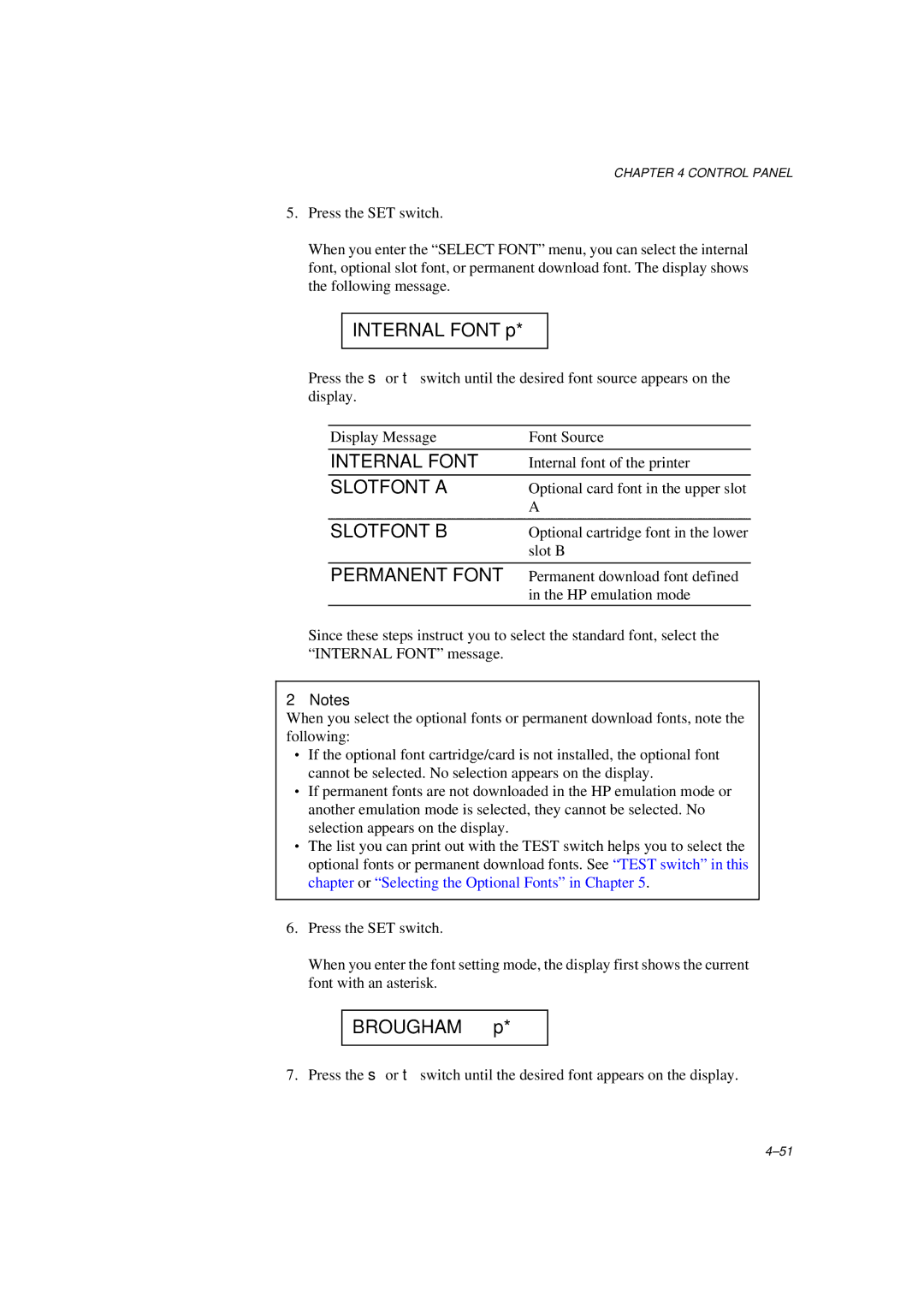 Brother HL-1260E manual Internal Font, Slotfont B, Permanent Font 