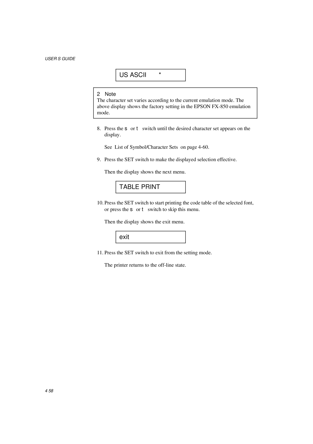 Brother HL-1260E manual US Ascii, Table Print 